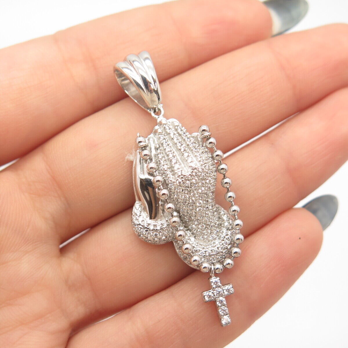 925 Sterling Silver Pave C Z Religious Theme Cross Pendant