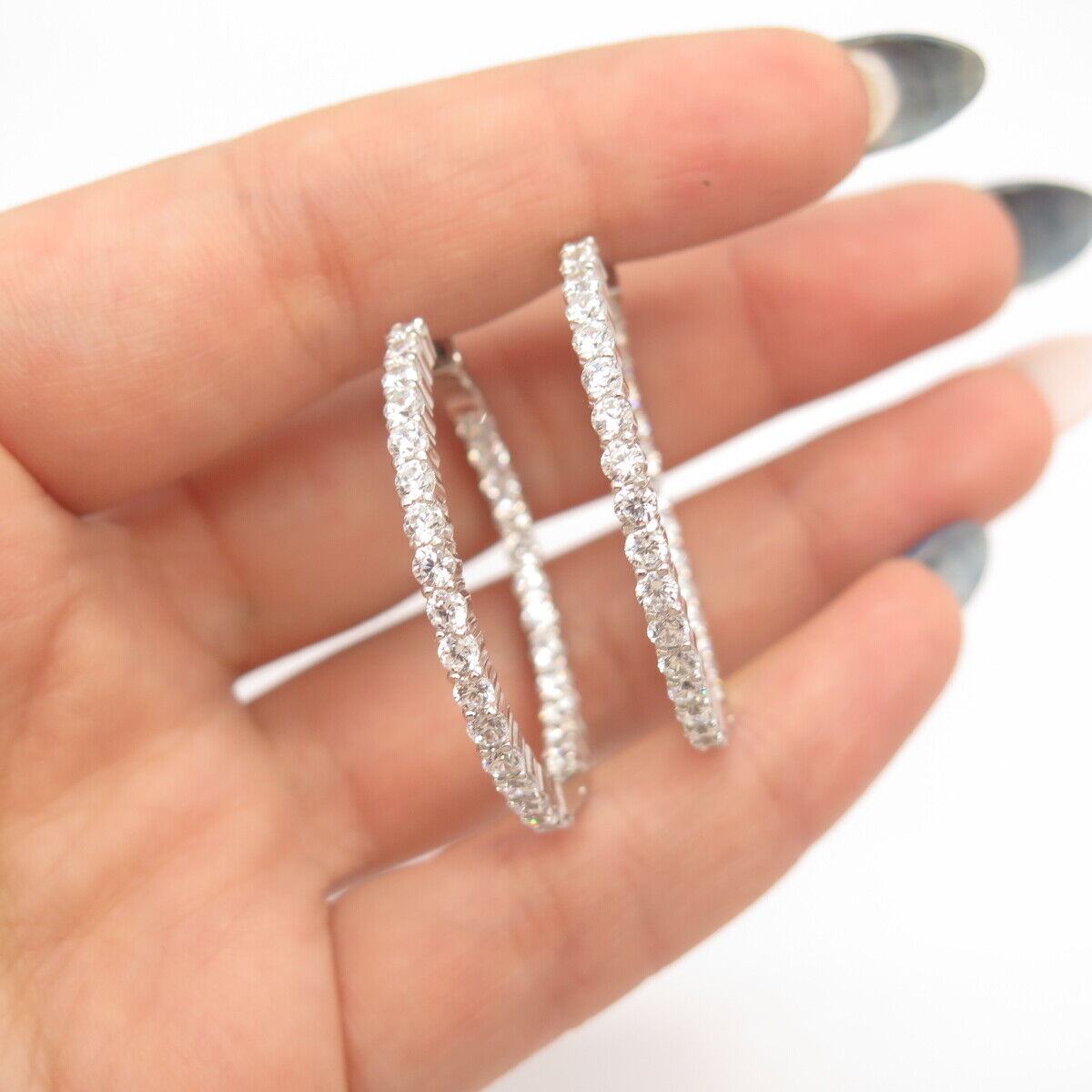 925 Sterling Silver Pave C Z Hoop Earrings