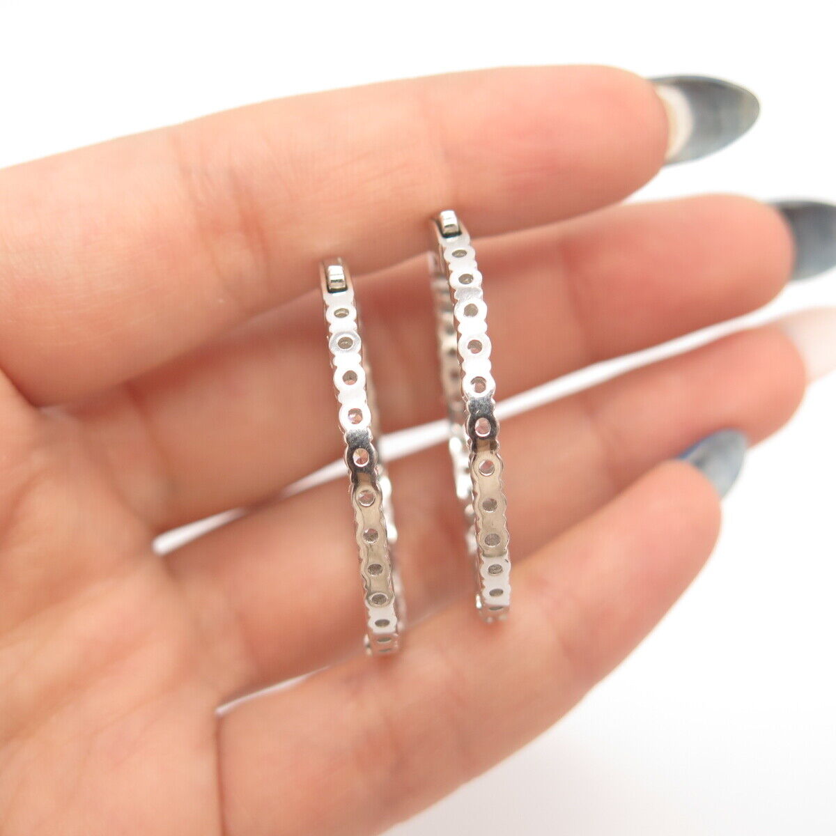 925 Sterling Silver Pave C Z Hoop Earrings