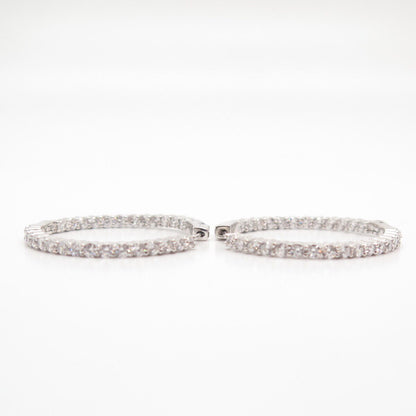 925 Sterling Silver Pave C Z Hoop Earrings