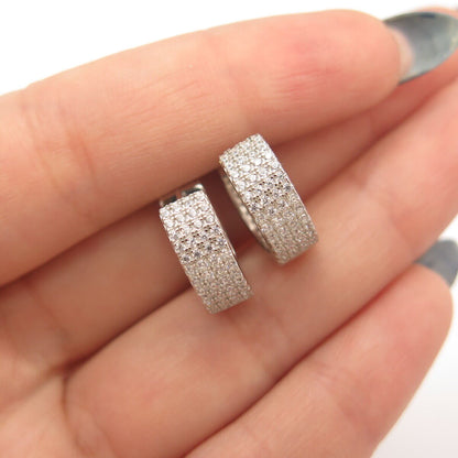 925 Sterling Silver Pave C Z Hoop Earrings