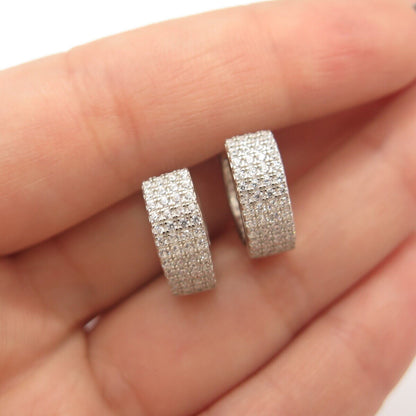 925 Sterling Silver Pave C Z Hoop Earrings