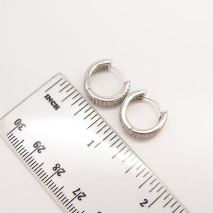 925 Sterling Silver Pave C Z Hoop Earrings