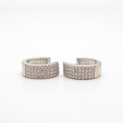 925 Sterling Silver Pave C Z Hoop Earrings