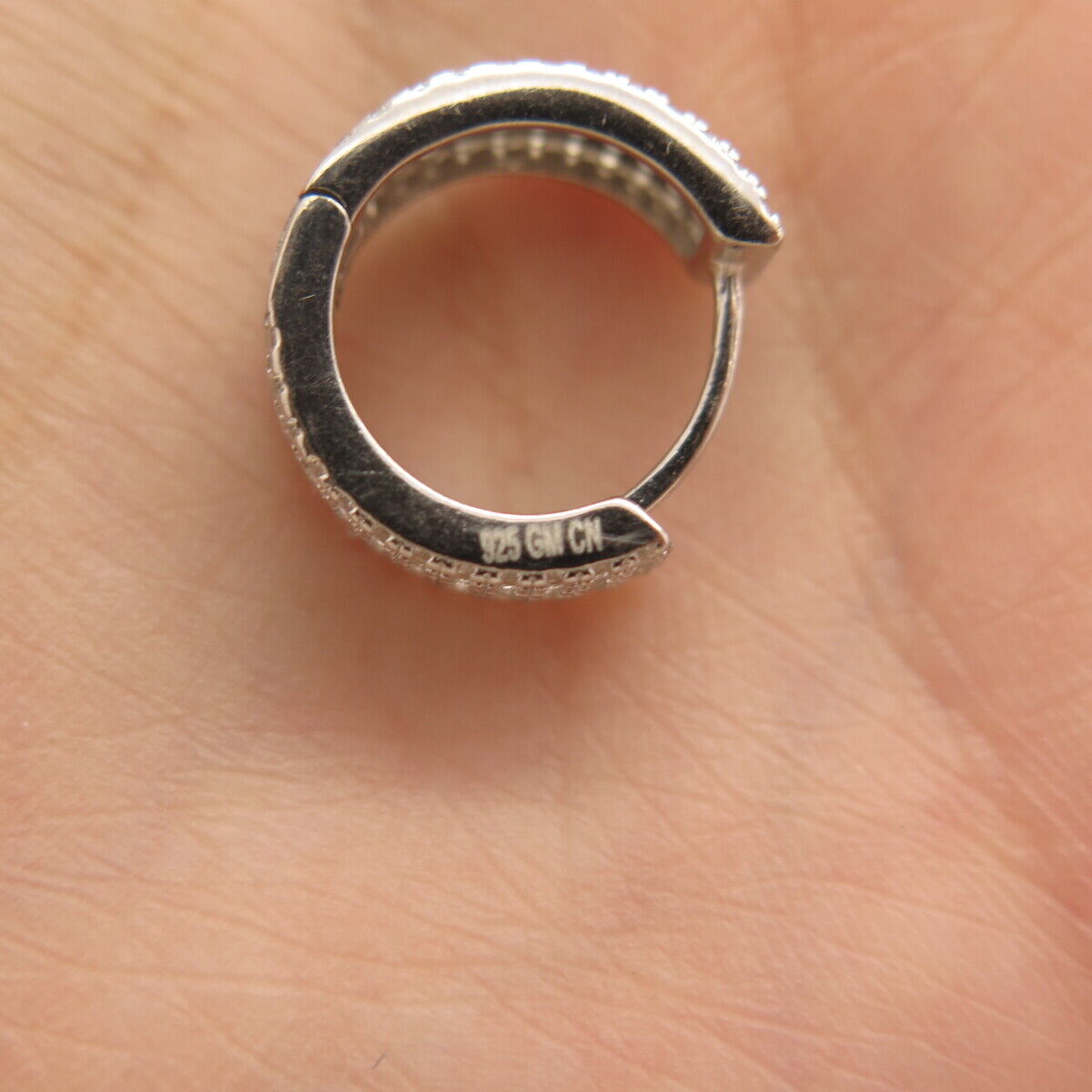 925 Sterling Silver Pave C Z Hoop Earrings