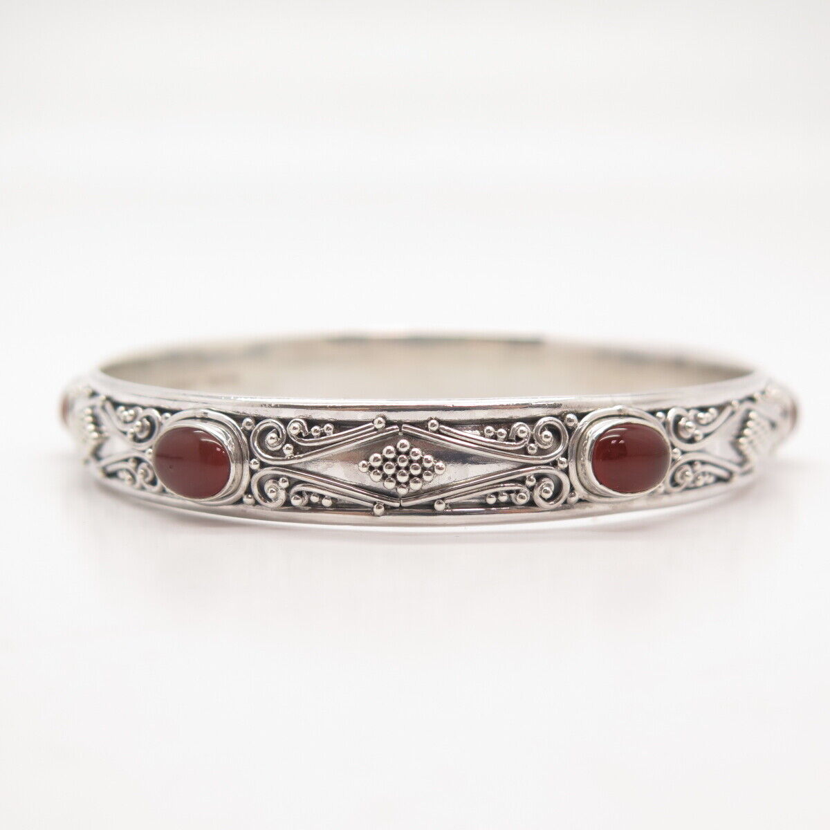 925 Sterling Silver Vintage Real Carnelian Gemstone Ethnic Bangle Bracelet 8"