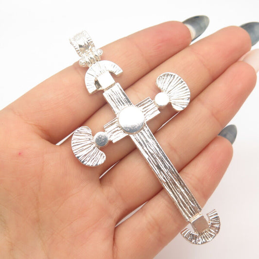 925 Sterling Silver Vintage Striped Cross Pendant