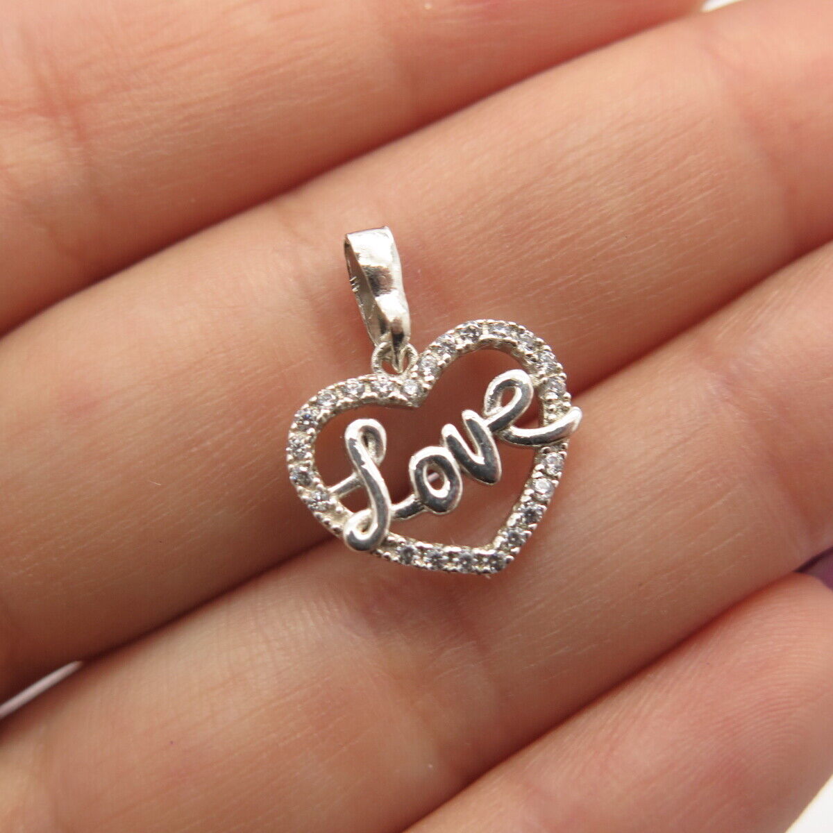 925 Sterling Silver C Z "Love" Open Heart Pendant