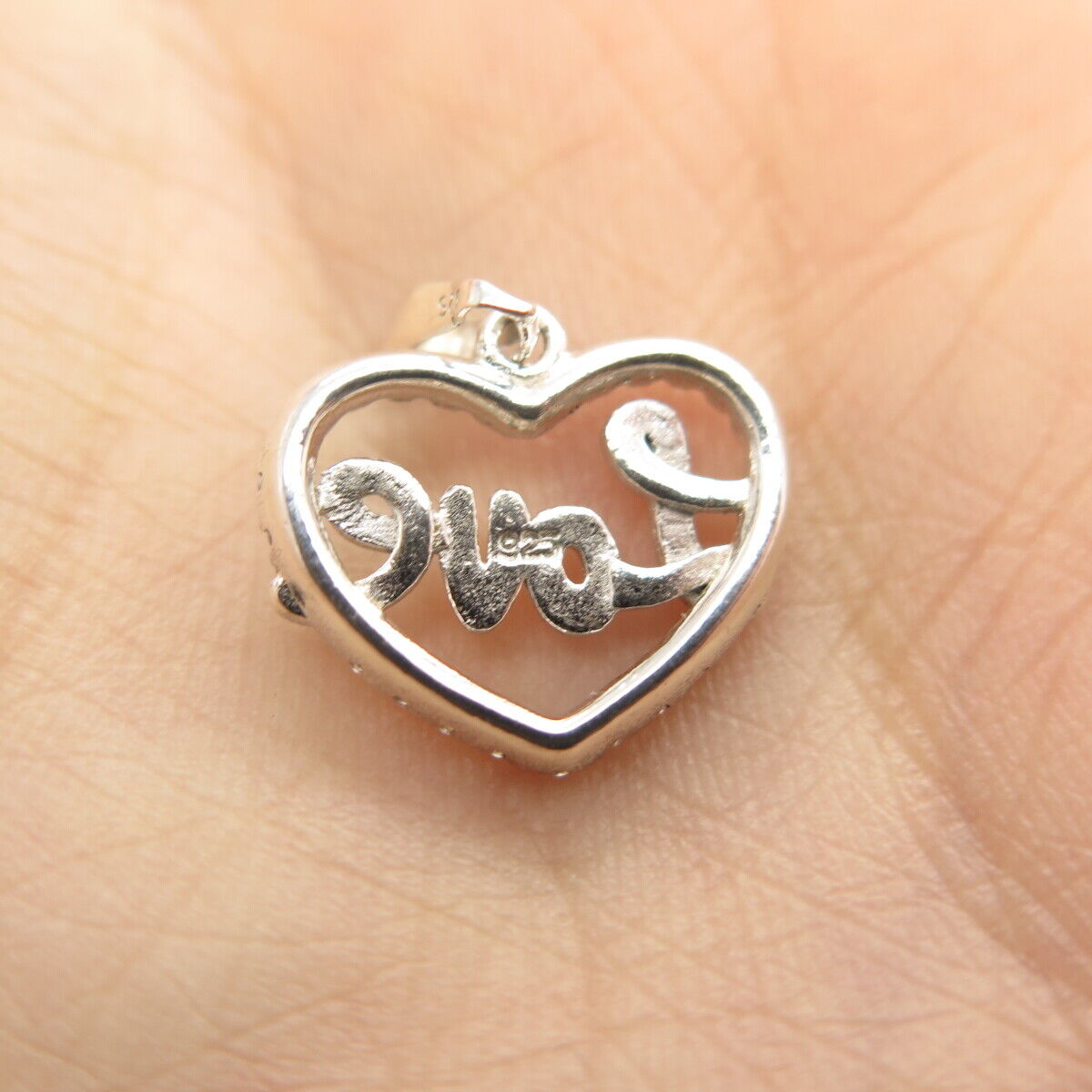 925 Sterling Silver C Z "Love" Open Heart Pendant