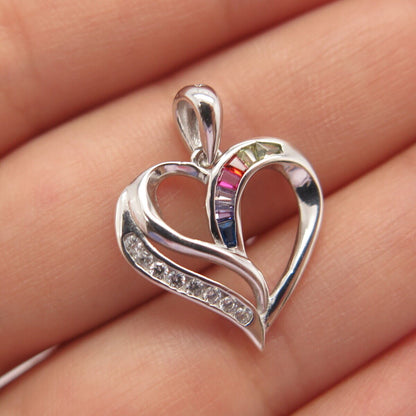 925 Sterling Silver Multi-Color C Z Open Heart Pendant