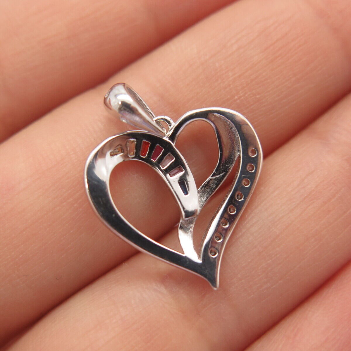 925 Sterling Silver Multi-Color C Z Open Heart Pendant