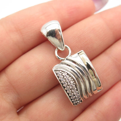 925 Sterling Silver 2-Tone C Z Modernist Pendant