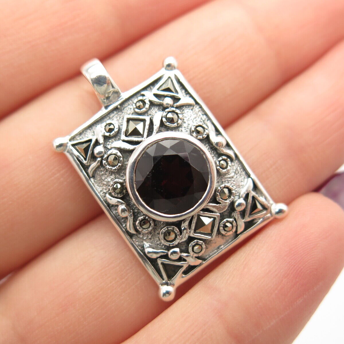925 Sterling Silver Real Red Garnet & Citrine Gemstone Pendant