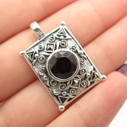 925 Sterling Silver Real Red Garnet & Citrine Gemstone Pendant