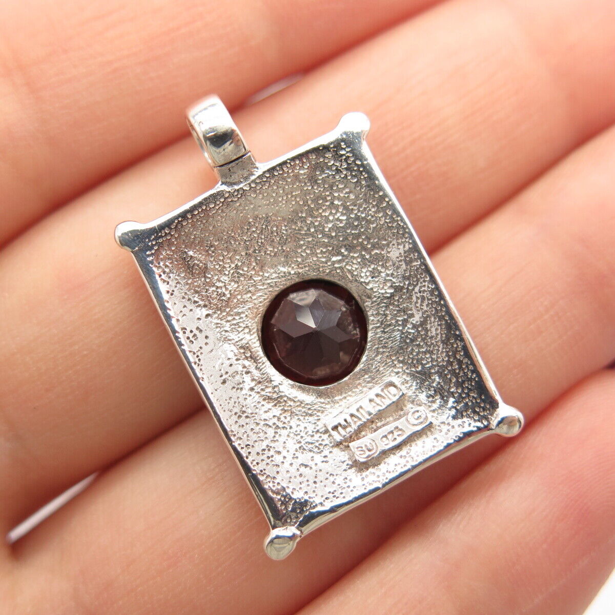 925 Sterling Silver Real Red Garnet & Citrine Gemstone Pendant