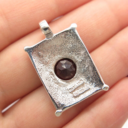 925 Sterling Silver Real Red Garnet & Citrine Gemstone Pendant