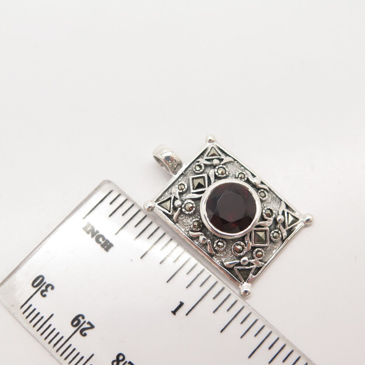 925 Sterling Silver Real Red Garnet & Citrine Gemstone Pendant