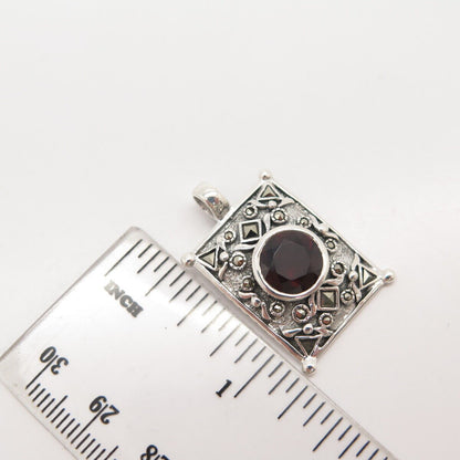 925 Sterling Silver Real Red Garnet & Citrine Gemstone Pendant