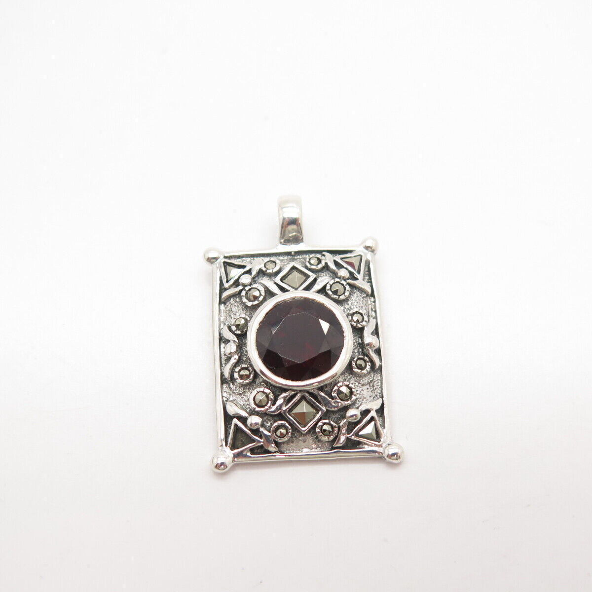 925 Sterling Silver Real Red Garnet & Citrine Gemstone Pendant