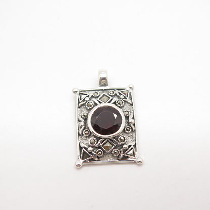 925 Sterling Silver Real Red Garnet & Citrine Gemstone Pendant