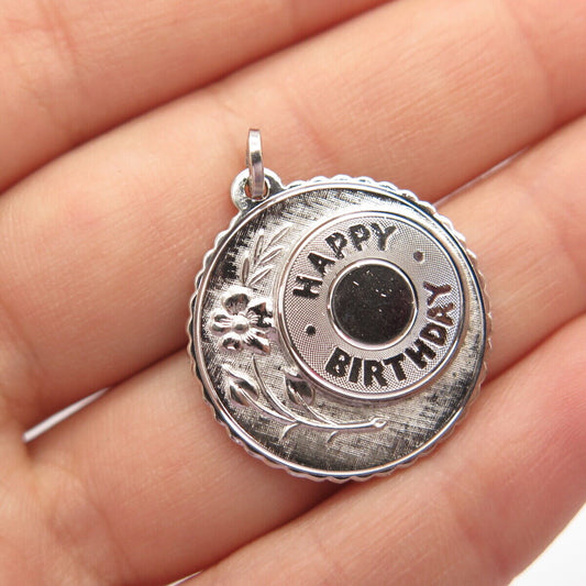 925 Sterling Silver Vintage "Happy Birthday" Floral Pendant
