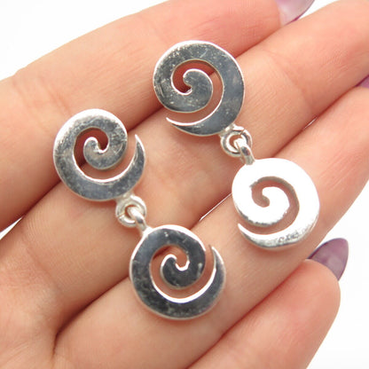 925 Sterling Silver Vintage Mexico Swirl Dangling Earrings