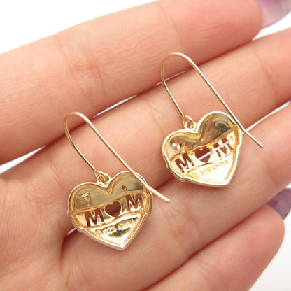 925 Sterling Silver 2-Tone Ross Simons "Mom" Heart Dangling Earrings