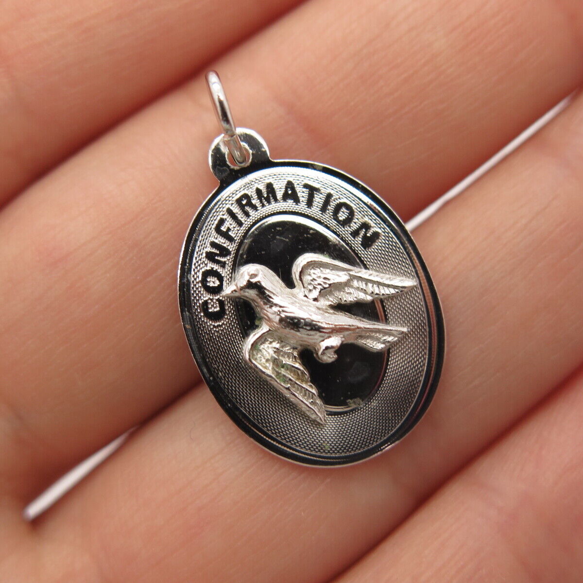 925 Sterling Silver Vintage "Confirmation" Holy Ghost Charm Pendant