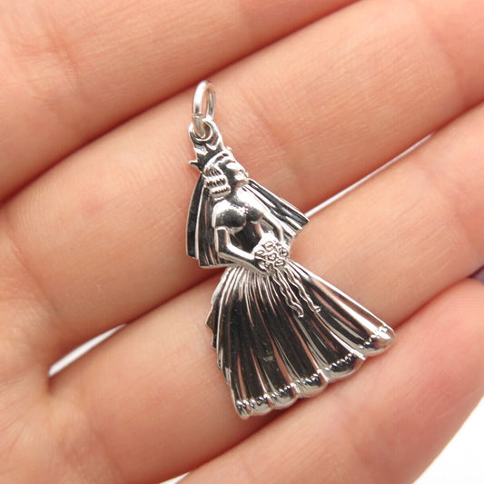 925 Sterling Silver Vintage Bride Pendant