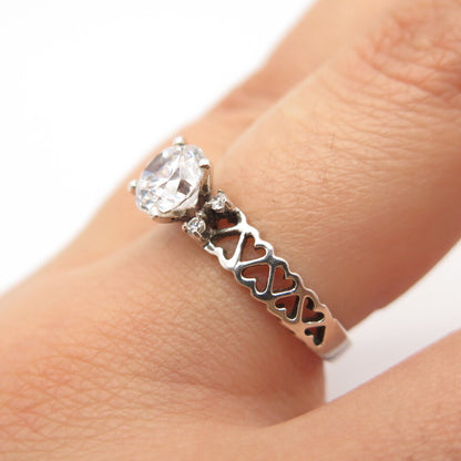 925 Sterling Silver Round-Cut C Z Open Heart Ring Size 8