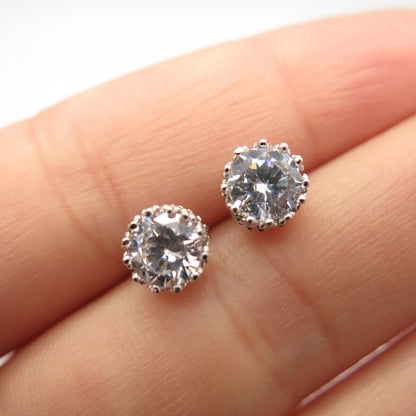 925 Sterling Silver Round-Cut C Z Stud Earrings