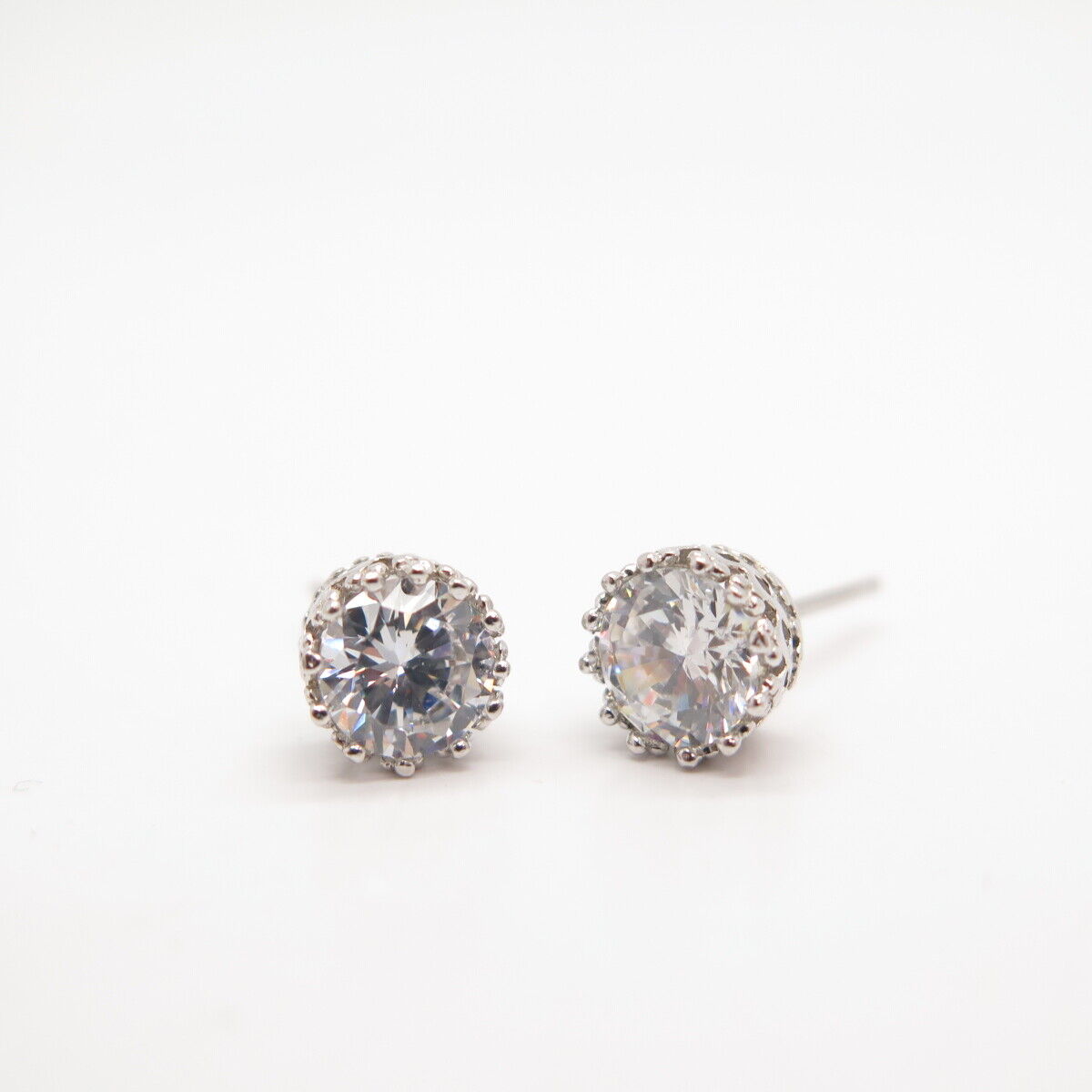 925 Sterling Silver Round-Cut C Z Stud Earrings