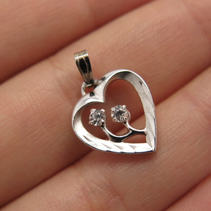 925 Sterling Silver Vintage C Z Heart Pendant