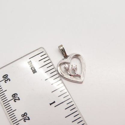 925 Sterling Silver Vintage C Z Heart Pendant