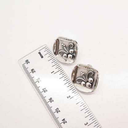 925 Sterling Silver Vintage Beaded Floral Screw Back Earrings