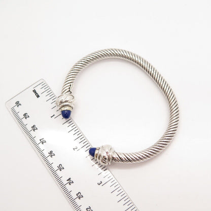 925 Sterling Silver Vintage Mexico Lapis Lazuli Gem Twisted Cuff Bracelet 7.5"