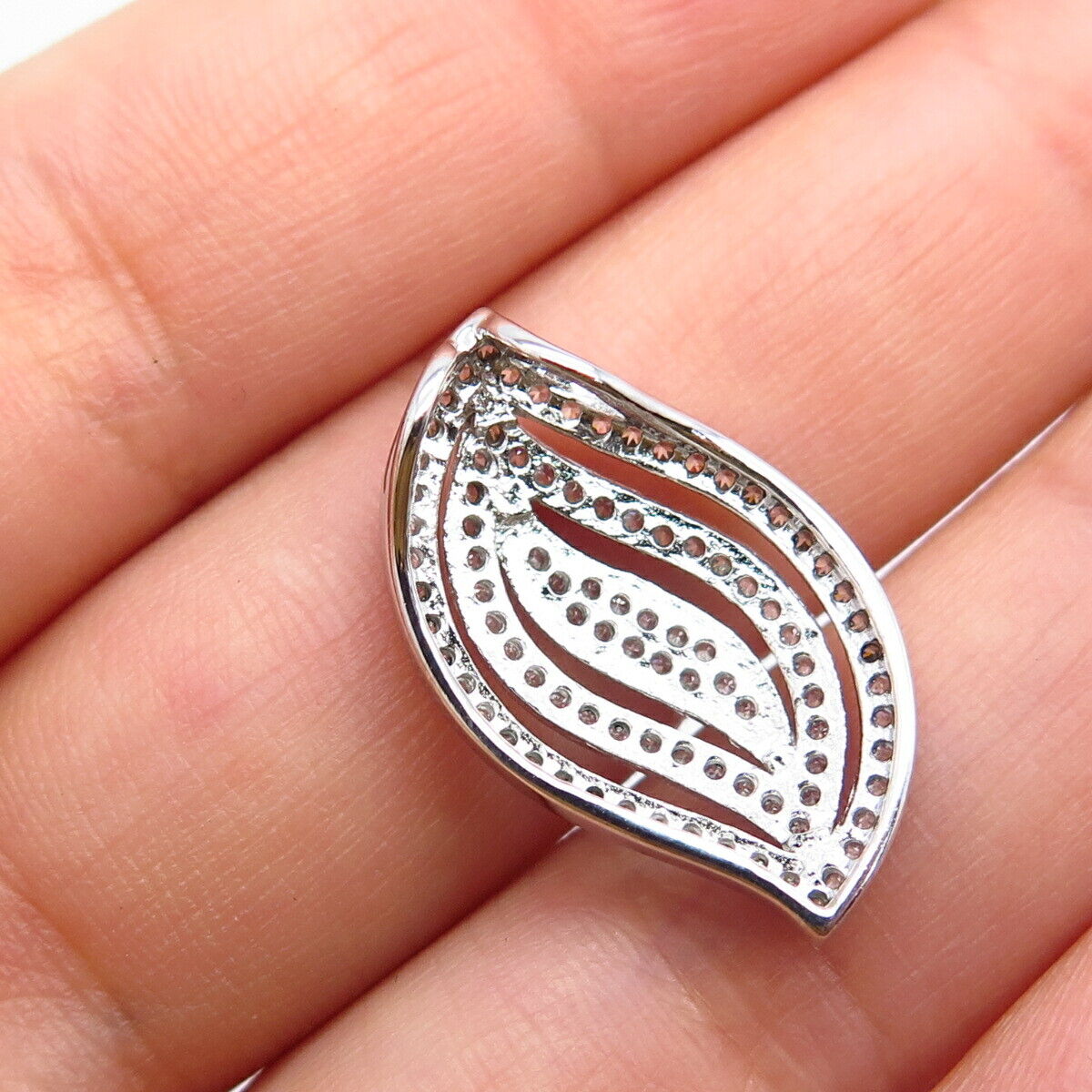 925 Sterling Silver Pave C Z Braided Slide Pendant