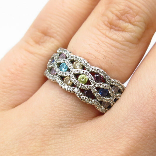 925 Sterling Silver Multi-Color C Z Band Ring Size 5.75