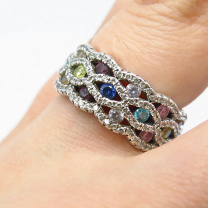 925 Sterling Silver Multi-Color C Z Band Ring Size 5.75