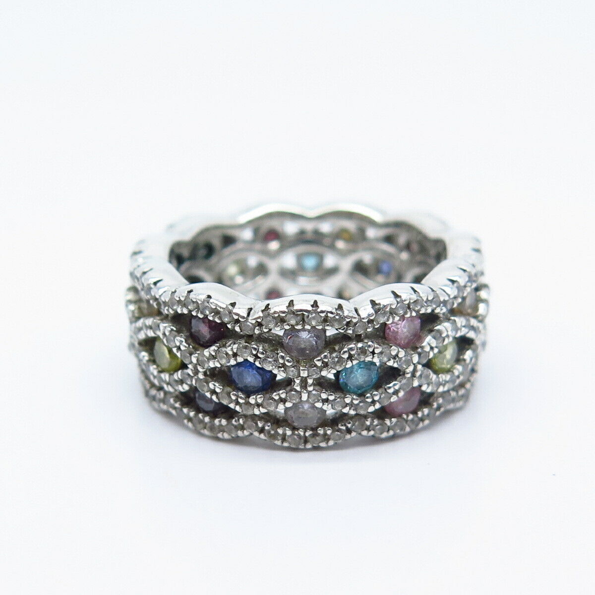 925 Sterling Silver Multi-Color C Z Band Ring Size 5.75