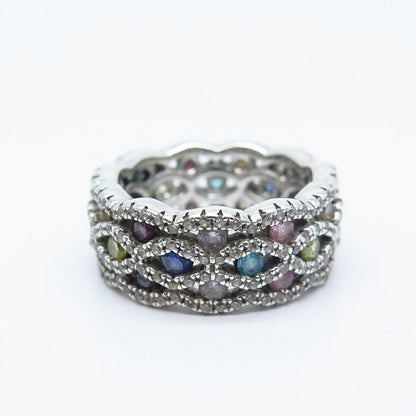 925 Sterling Silver Multi-Color C Z Band Ring Size 5.75