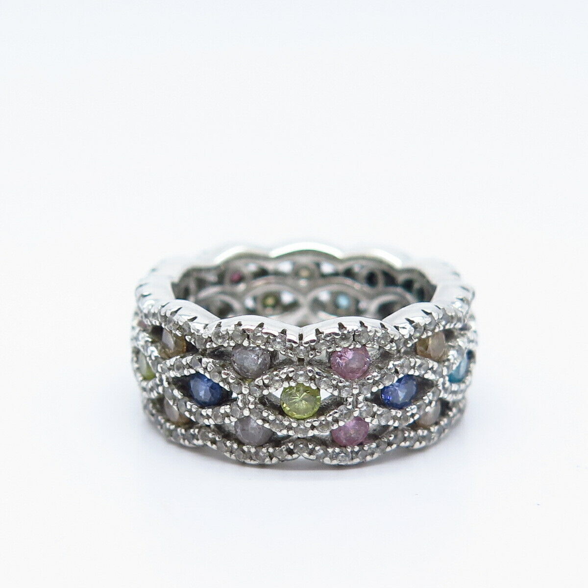 925 Sterling Silver Multi-Color C Z Band Ring Size 5.75