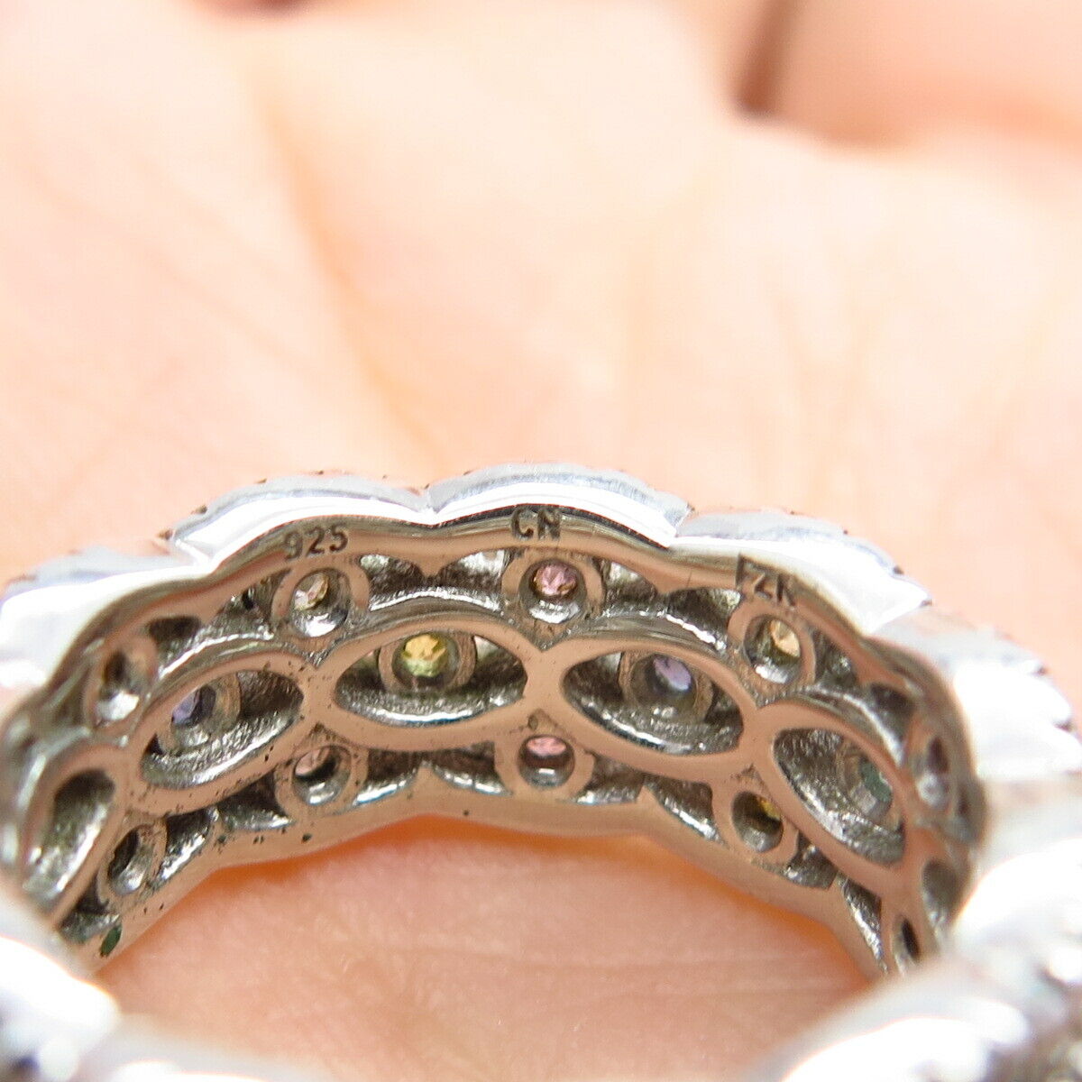925 Sterling Silver Multi-Color C Z Band Ring Size 5.75