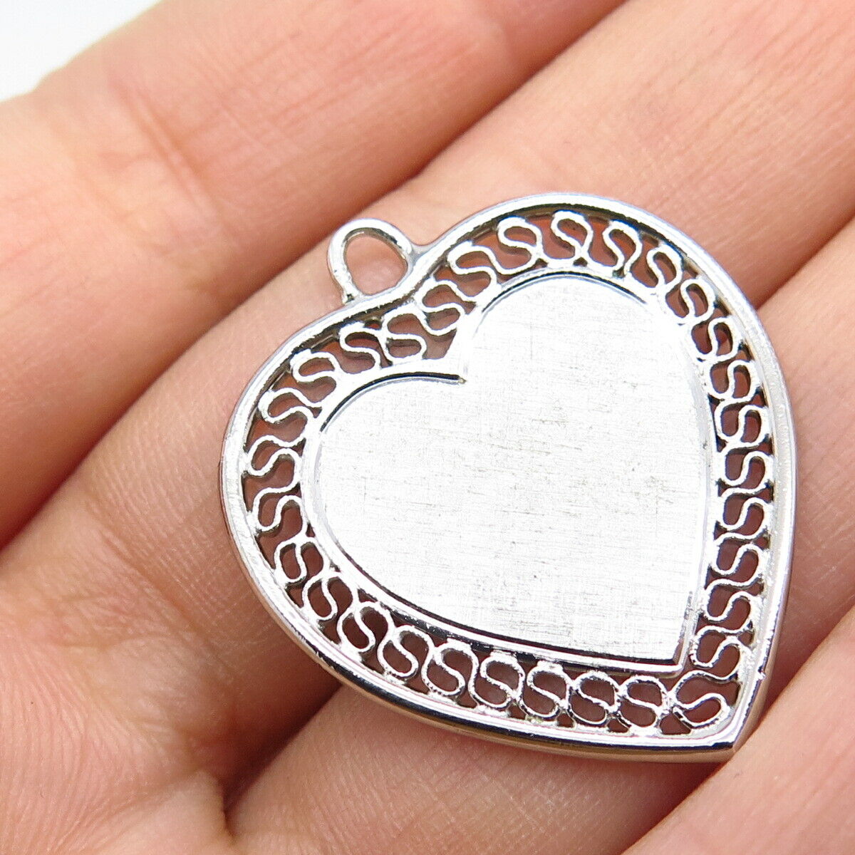 925 Sterling Silver Vintage "Christmas Together" Ornate Heart Pendant