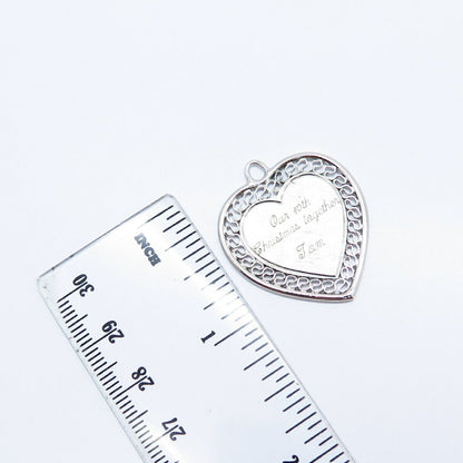 925 Sterling Silver Vintage "Christmas Together" Ornate Heart Pendant