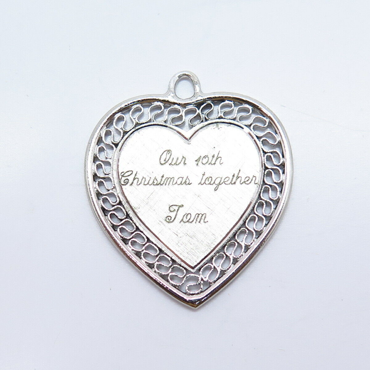 925 Sterling Silver Vintage "Christmas Together" Ornate Heart Pendant