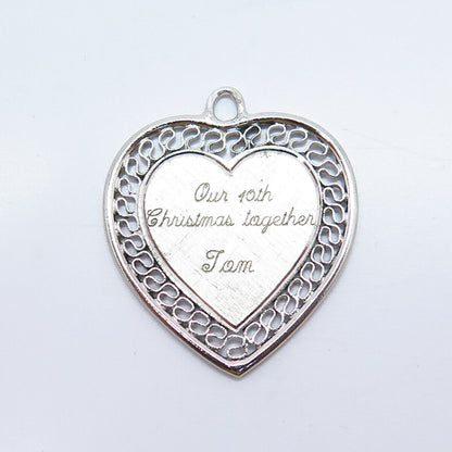 925 Sterling Silver Vintage "Christmas Together" Ornate Heart Pendant