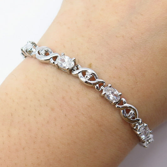 925 Sterling Silver C Z Braided Link Bracelet 7"