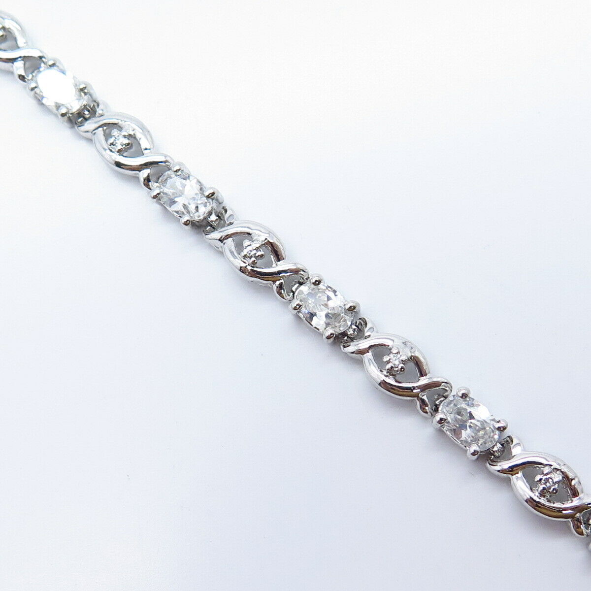 925 Sterling Silver C Z Braided Link Bracelet 7"