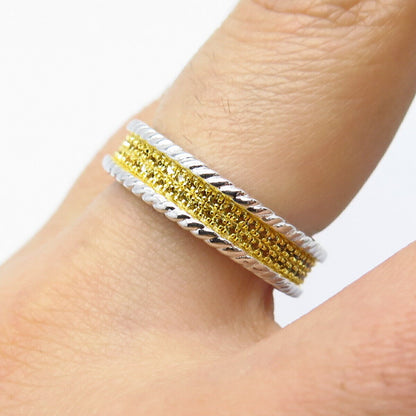 925 Sterling Silver 2-Tone Pave C Z Band Ring Size 7.75